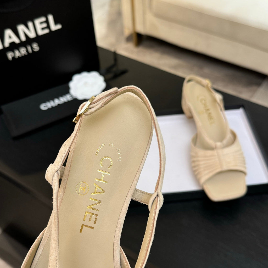 CC 25S Sandal Heel 50mm Beige Suede Kidskin