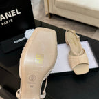 CC 25S Sandal Heel 50mm Beige Suede Kidskin