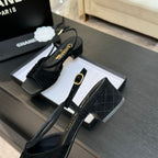 CC 25S Sandal Heel 50mm Black Suede Kidskin