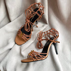 BABYLONE SANDALS 90 IN TAN LAMBSKIN