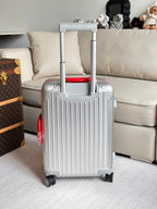 Rimowa 2025 Cabin Twist Suitcase 21inch Silver Red Aluminum 273826