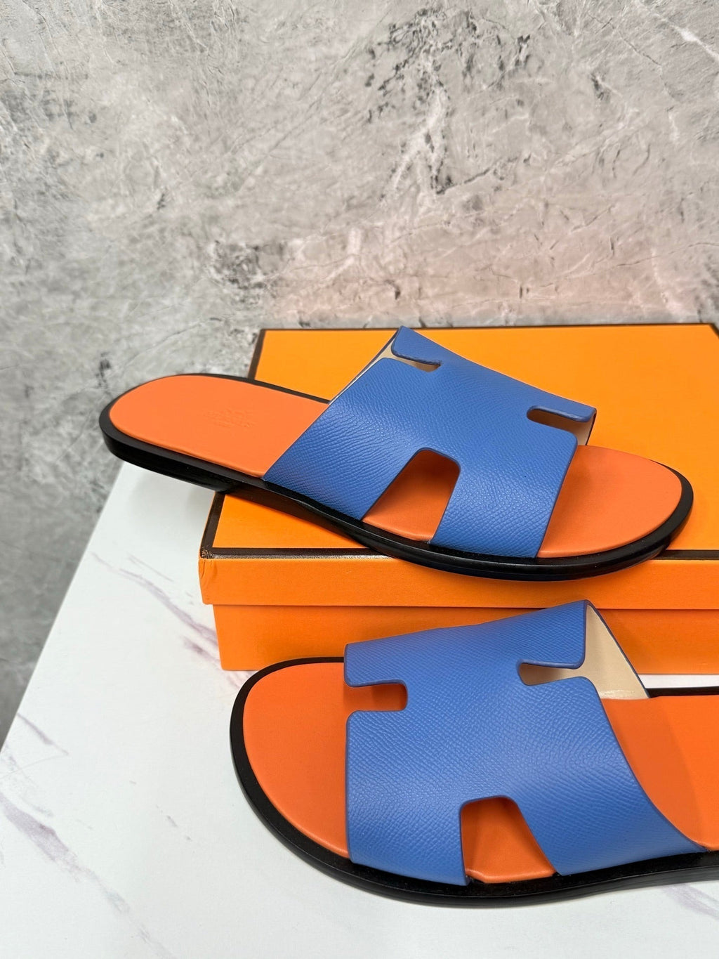 HM Men's Izmir Slide Blue Orange Cowhide 619451