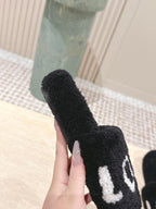 Loewe 2025 Fur Slipper Black White Wool 556016