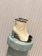 CC high-heeled ankle boots beige black patent calfskin 532832