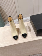 CC high-heeled ankle boots beige black patent calfskin 532832
