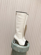 CC high-heeled boots white black patent calfskin 532834