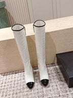 CC high-heeled boots white black patent calfskin 532834