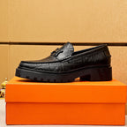 HM Men's Moccasins Loafer Black Calfskin Embossed 710912