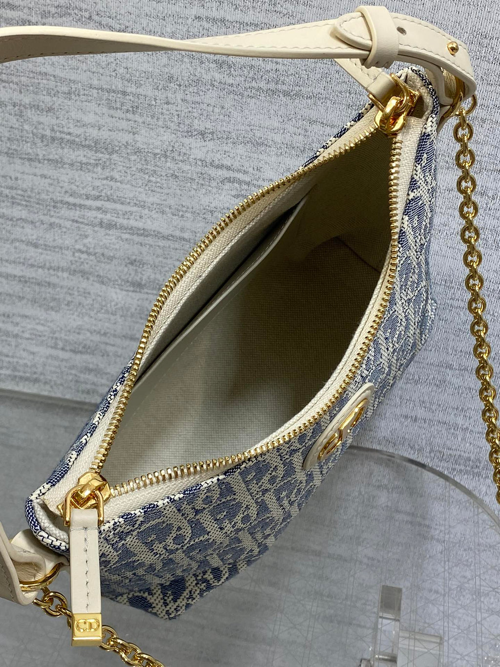 Dior 2025 Bag 19cm Blue mix White Oblique Fabric mix Leather 272832