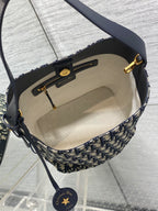 Dior 2025 Star Bucket Bag  Navy Blue mix Beige Canvas Leather 270450