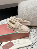 LP Summer Charms Walk Loafers In Light Brown Beige Suede With Rabbit Fur Lining  985651