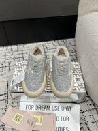 Golden Goose 2025 Space-Star Sabot Sneaker Silver Beige Glitter Wool 141174