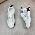 HM Men's Bouncing Sneaker White Black Calfskin Suede 696022
