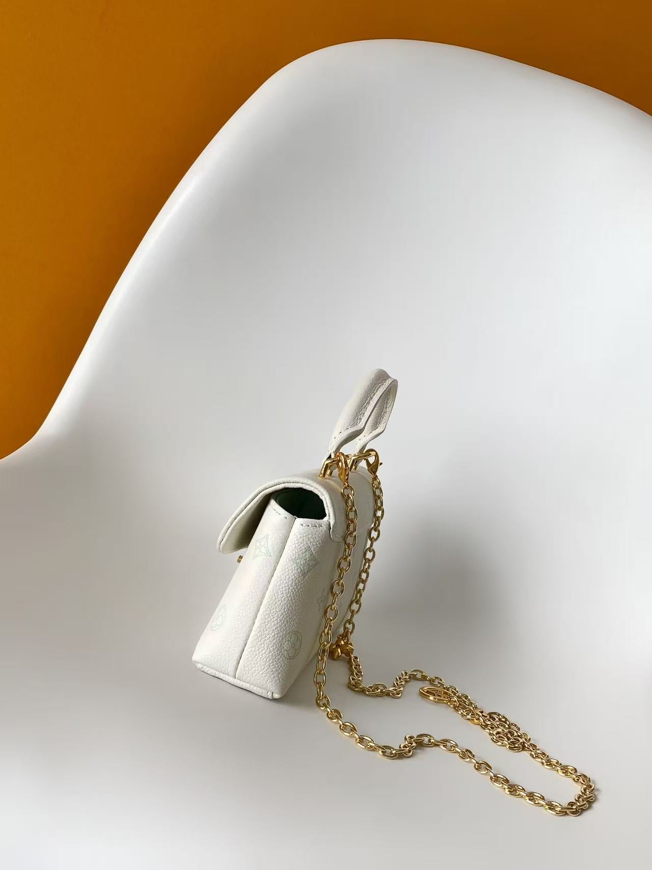 LV 2026 Nano Madeleine Handbag White Green Monogram Empreinte Leather 281411