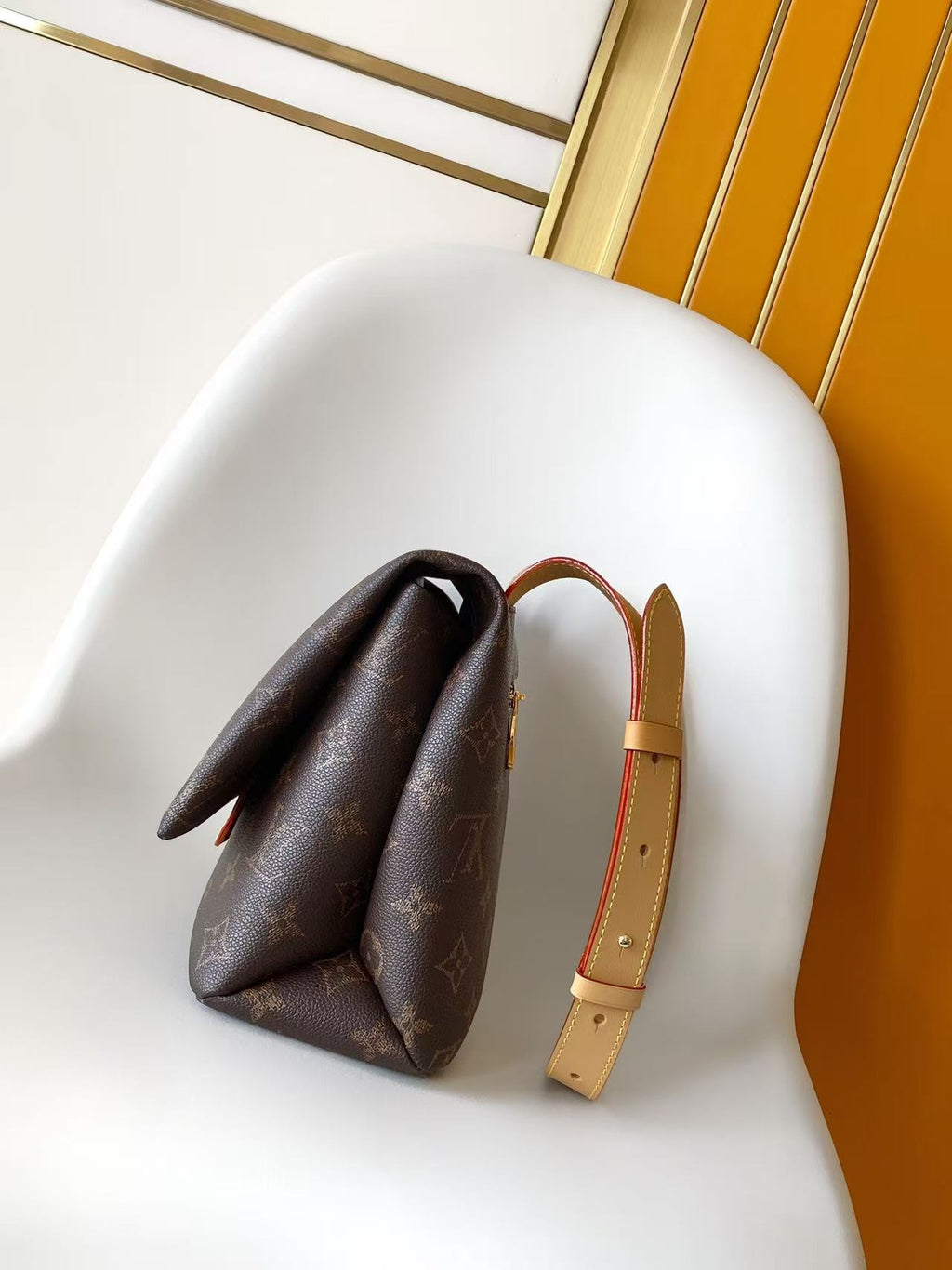 LV 2026 Take Out Messenger Bag 32cm Brown Beige Monogram Coated Canvas