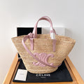Celine Teen Supple Classic Panier 22cm Pink Calfskin Beige Raffia