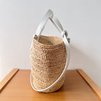 Celine Teen Supple Classic Panier 22cm White Calfskin Beige Raffia