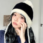 KNIT HAT IN BLACK MIX WHITE WOOL 426270
