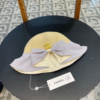 BOW BUCKET HAT IN PALE PURPLE MIX BEIGE RAFFIA 426169