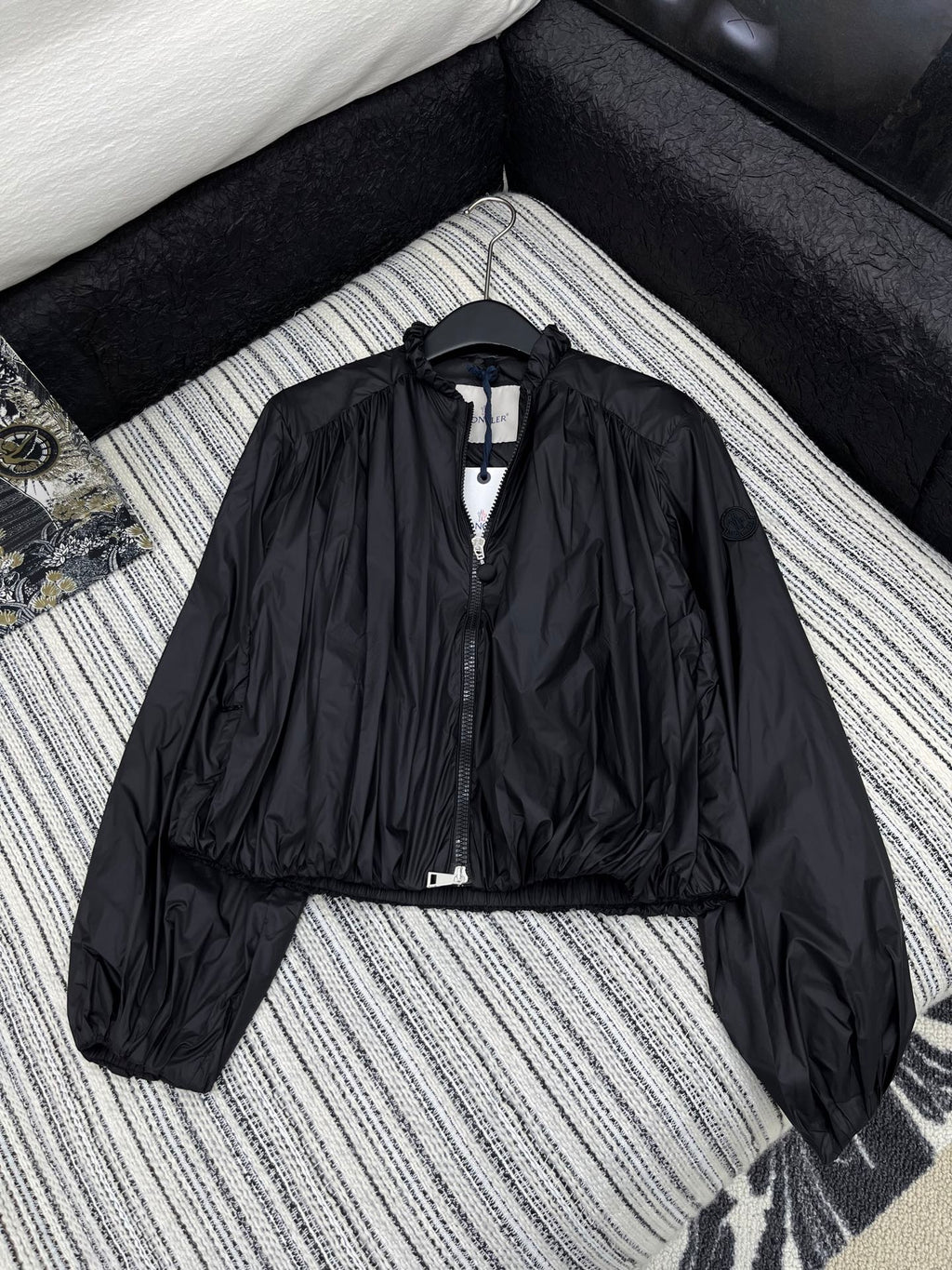 Moncler Stand-up Collar Double Zipper Jacket Black Cotton Polyester