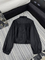 Moncler Stand-up Collar Double Zipper Jacket Black Cotton Polyester