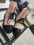 CC Combat Boots Pastel Pink Black Quilted Lambskin 944573