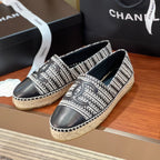 cc espadrilles black white woolen cloth black lambskin