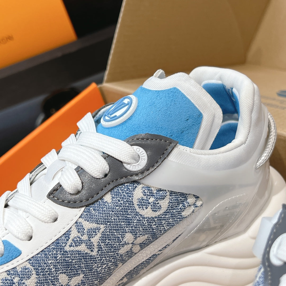 LV Run 55 Sneaker 50mm Light Blue Mix Dark Blue Monogram Jacquard Fabric
