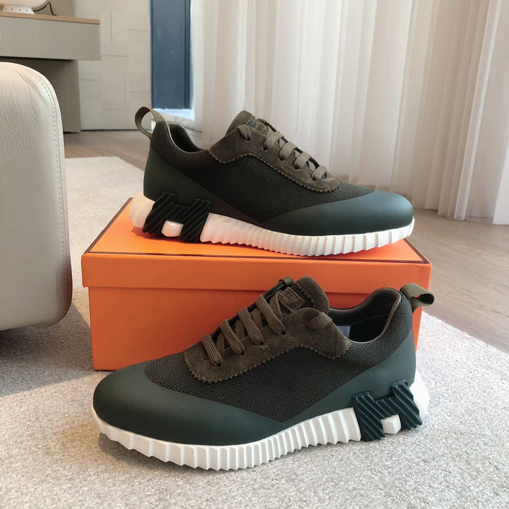HM Men's 25 Bouncing Sneaker Dark Green Mesh Cowhide 639252