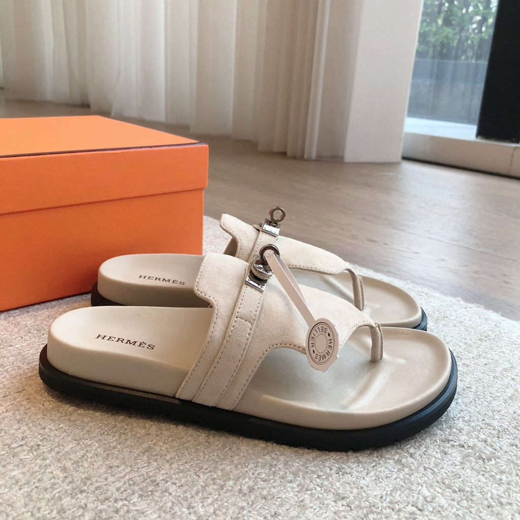 Empire Sandal Ivory Lambskin Suede Goatskin