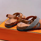 HM 25 Heracles Sandal Brown Calfskin Dark Grey Canvas