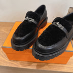 HM 26ss Loafers Black Wool Calfskin 638437