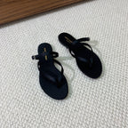 SL CRYSTAL BUCKLE THONG SANDAL BLACK SATIN