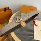 LV Flowergram 30mm Reversible Belt Grey Brown Empreinte Calfskin