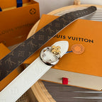 LV Flowergram Round 30mm Reversible Belt White Brown Empreinte Calfskin