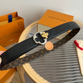 LV Flowergram Round 30mm Reversible Belt Black Brown Empreinte Calfskin