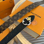 LV Flowergram Round 30mm Reversible Belt Black Brown Empreinte Calfskin