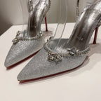 CL Marykate Queen 100MM Pumps Crystal-Embellished Glitter Silver