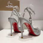CL Marykate Queen 100MM Pumps Crystal-Embellished Glitter Silver