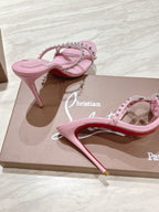 CL 25 Cross-Strap Slippers Pink Gloss Calf Patent Leather Rivets 314922