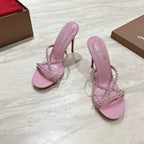CL 25 Cross-Strap Slippers Pink Gloss Calf Patent Leather Rivets 314922