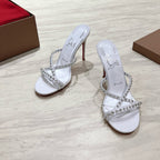 CL 25 Cross-Strap Slippers White Gloss Calf Patent Leather Rivets 314923