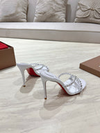 CL 25 Cross-Strap Slippers White Gloss Calf Patent Leather Rivets 314923