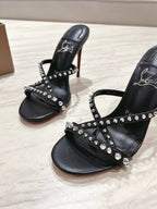 CL 25 Cross-Strap Slippers Black Gloss Calf Patent Leather Rivets 314925