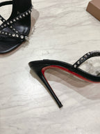 CL 25 Cross-Strap Slippers Black Gloss Calf Patent Leather Rivets 314925