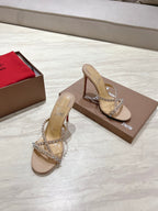 CL 25 Cross-Strap Slippers Nude Gloss Calf Patent Leather Rivets 314926