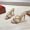 CL 25 Cross-Strap Slippers Nude Gloss Calf Patent Leather Rivets 314926