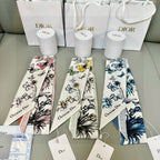 CD Twilly Mini Scarf 105cm Pink Black White Mulberry Silk 935252