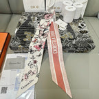 CD Twilly Mini Scarf 105cm Pink Black White Mulberry Silk 935252