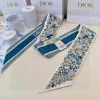 CD Twilly Mini Scarf 105cm Blue Mulberry Silk 941922